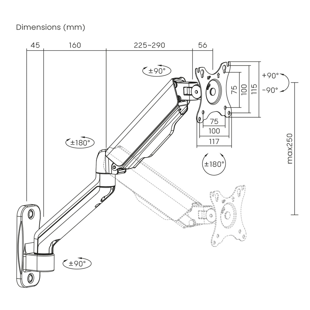 Maclean Doppelarm-Monitor-Wandhalterung, 17-32", 9kg max, MC-332