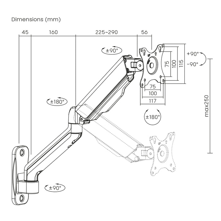 Maclean Doppelarm-Monitor-Wandhalterung, 17-32", 9kg max, MC-332