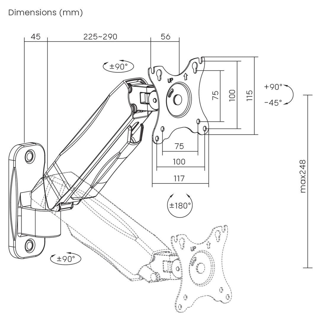 Maclean Monitor-Wandhalterung, 17-32'', 9kg max, mechanische Feder, MC-979