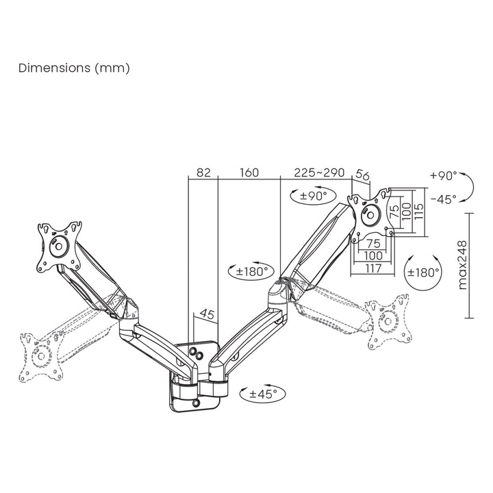 Wandhalterung für zwei Monitore, 17-32'', 9kg max, mechanische Feder, MC-988