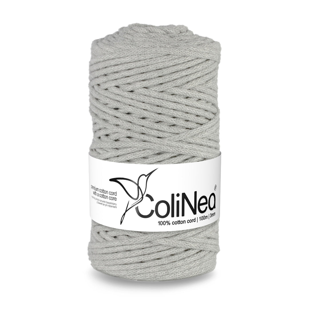 ColiNea, Baumwollkordel mit Baumwollkern, geflochten, 3mm, 100m, hellgrau