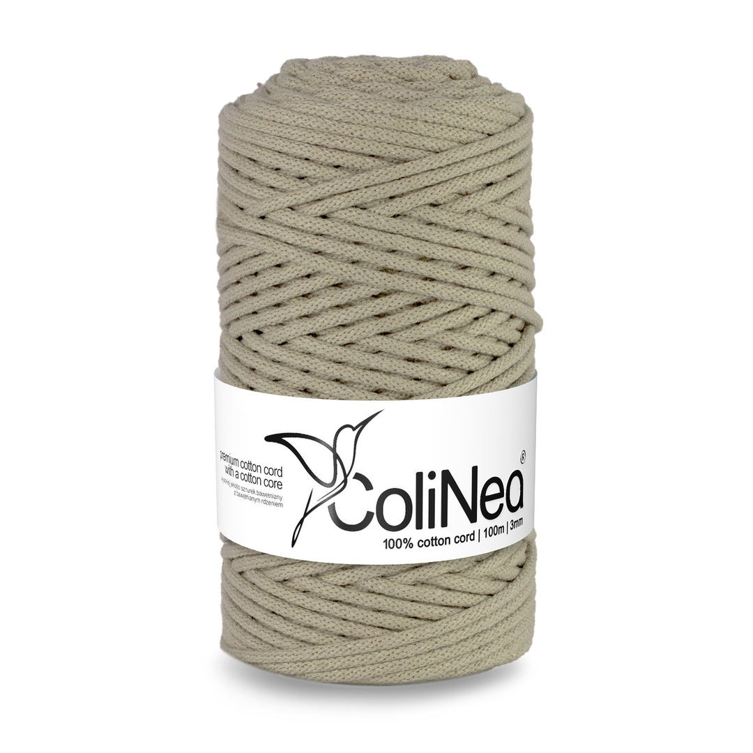 ColiNea, Baumwollkordel mit Baumwollkern, geflochten, 3mm, 100m, hellbeige