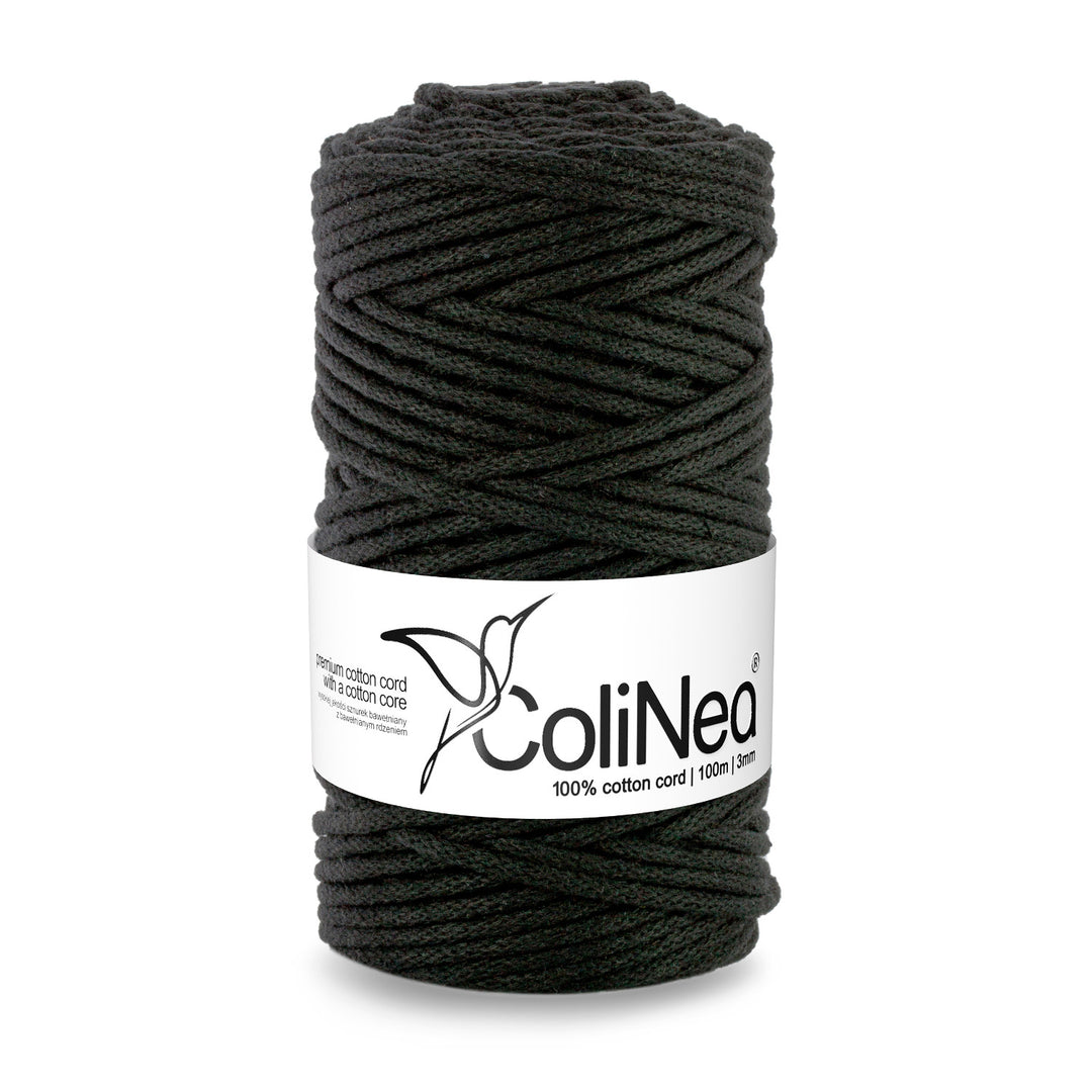 ColiNea, Baumwollkordel mit Baumwollkern, geflochten, 3mm, 100m, schwarz