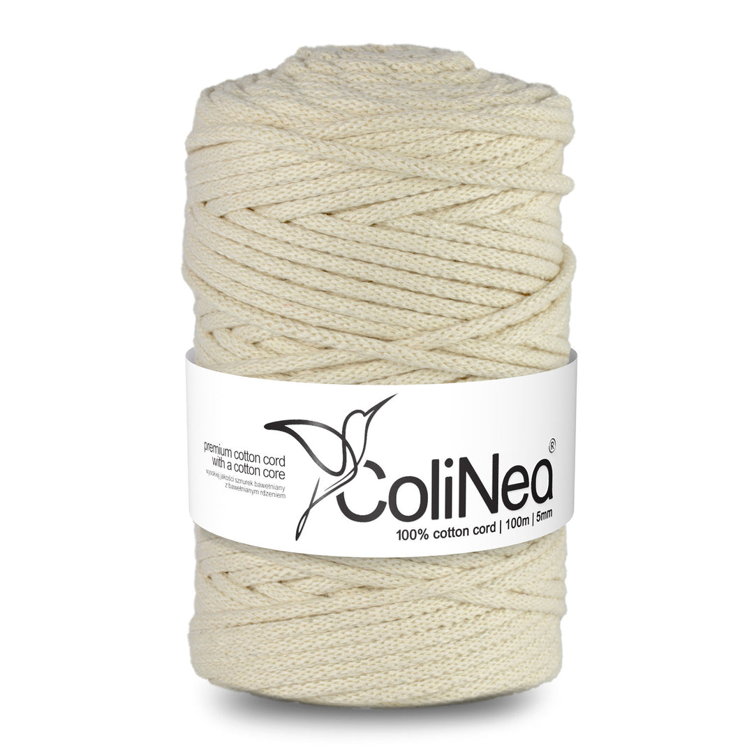 ColiNea, Baumwollkordel mit Baumwollkern, geflochten, 5mm, 100m, elfenbein
