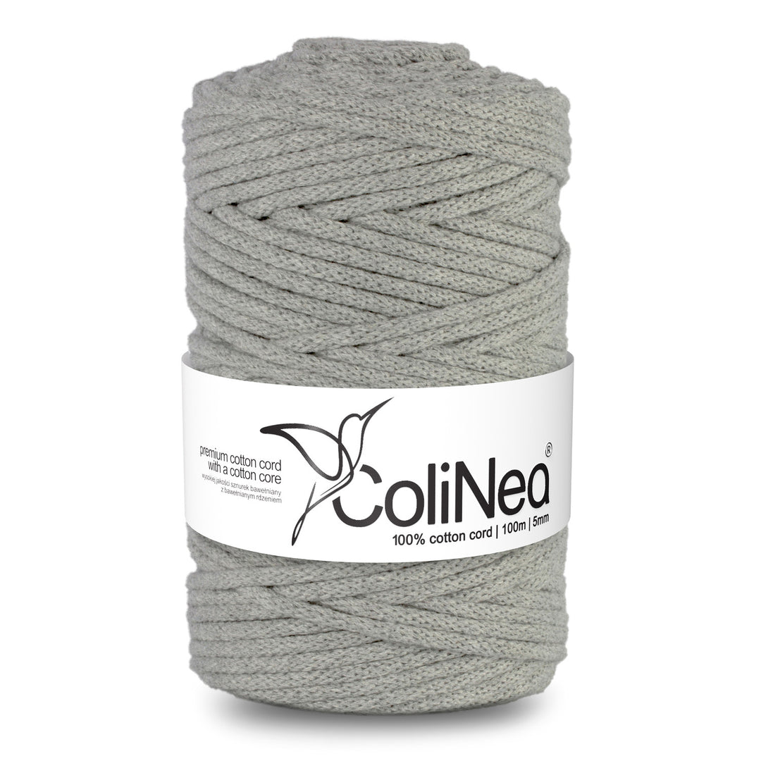 ColiNea, Baumwollkordel mit Baumwollkern, geflochten, 5mm, 100m, grau