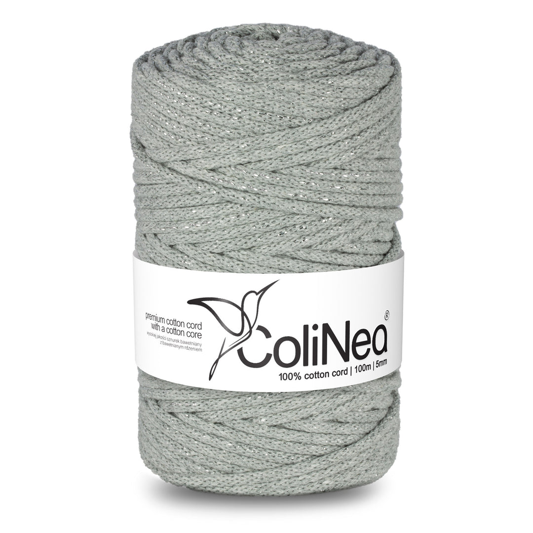ColiNea, Baumwollkordel mit Baumwollkern, geflochten, 5mm, 100m, grau mit Silberfaden