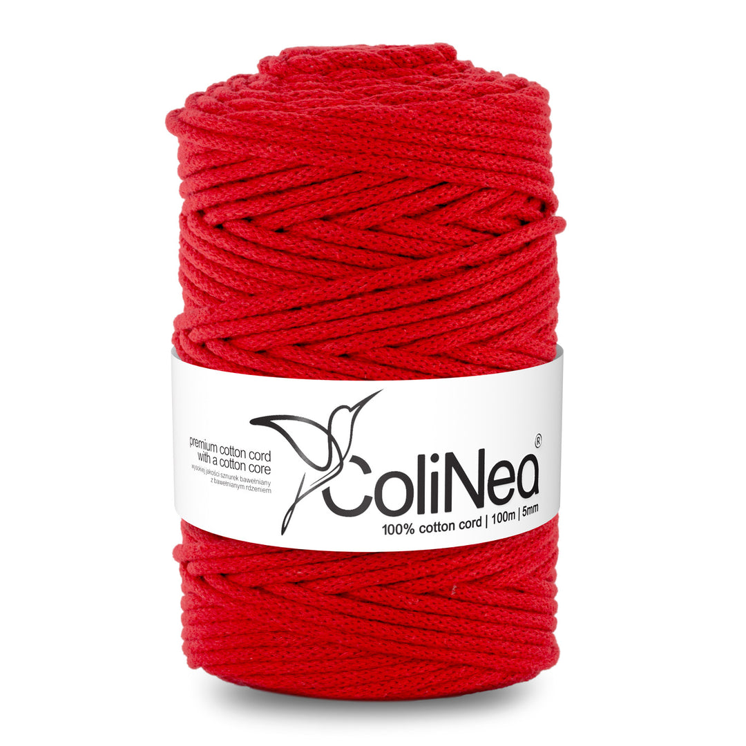 ColiNea, Baumwollkordel mit Baumwollkern, geflochten, 5mm, 100m, rot