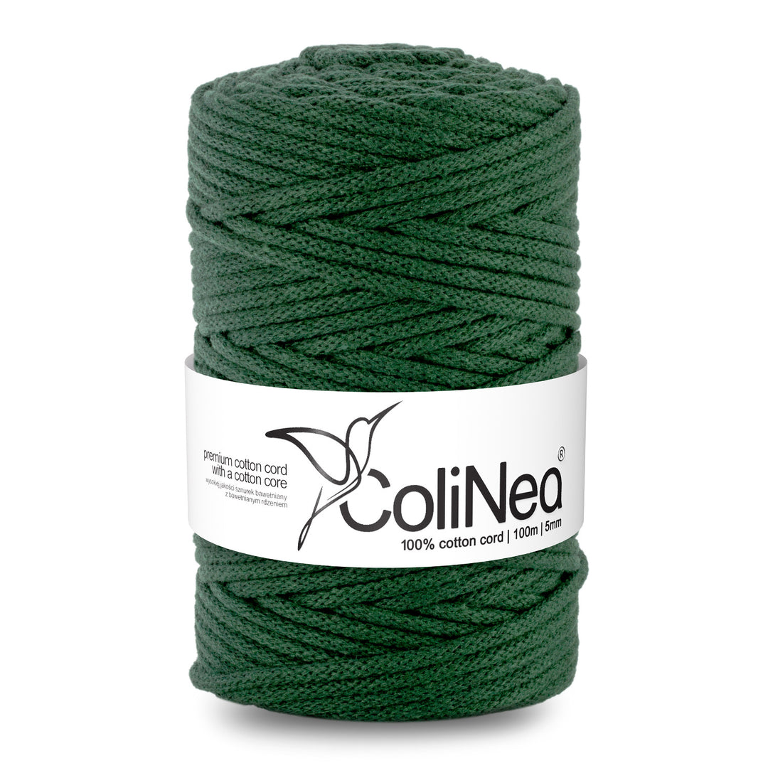 ColiNea, Baumwollkordel mit Baumwollkern, geflochten, 5mm, 100m, flaschengrün