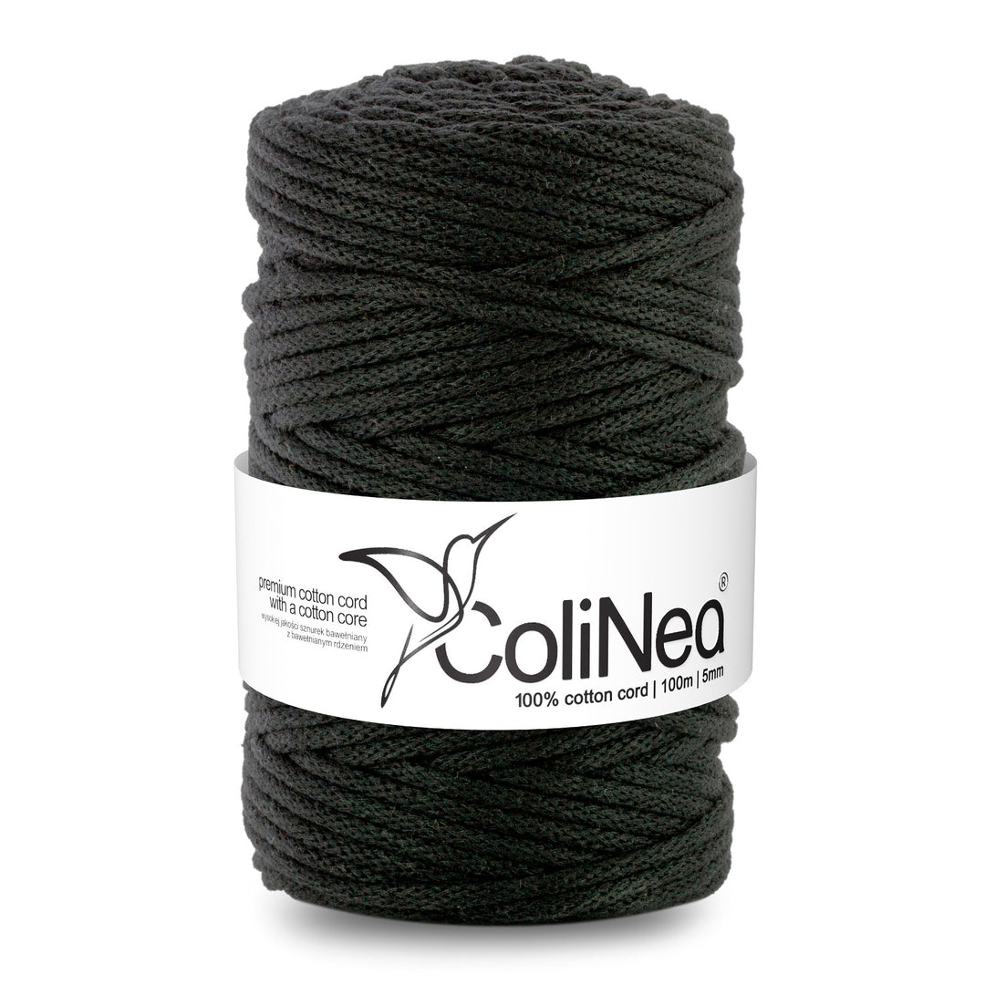 ColiNea, Baumwollkordel mit Baumwollkern, geflochten, 5mm, 100m, schwarz
