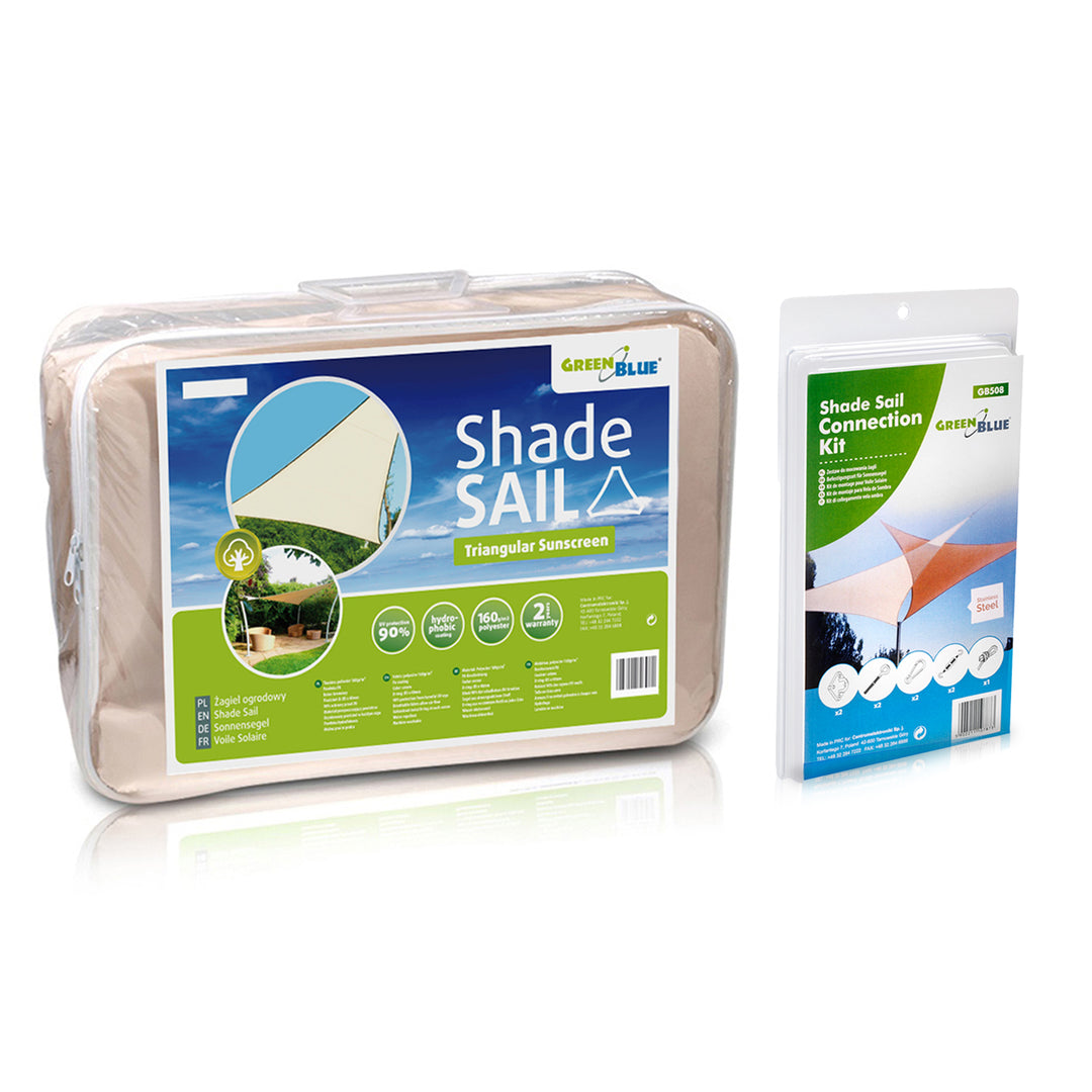 UV-Polyester-Gartensegel 5m Dreieck GreenBlue GB502 Creme hydrophobe Oberfläche + GB508