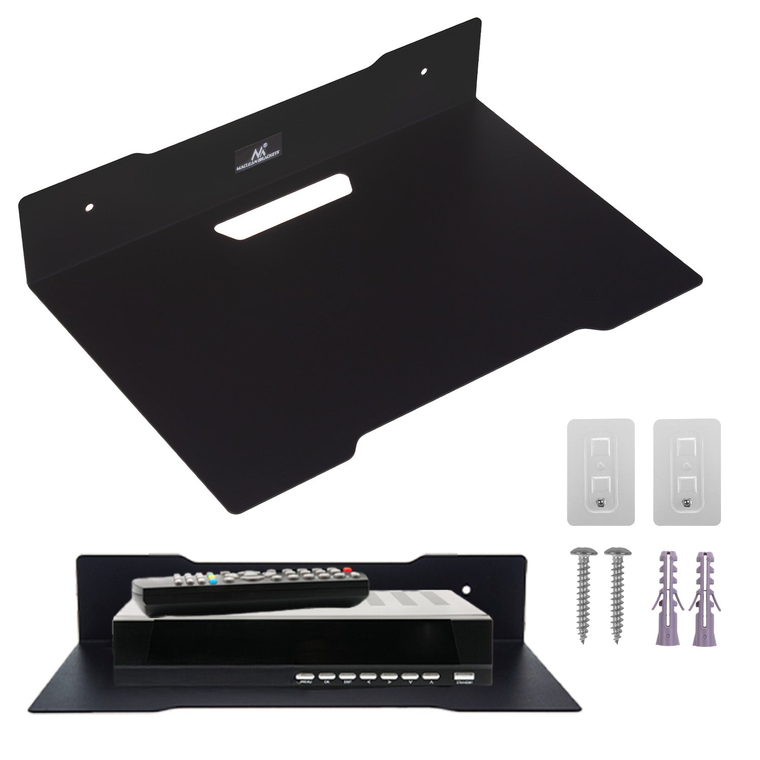 Maclean Wandregal MC-122 - Platzsparend Für Router & Konsolen | Stahl, Belastbar 5kg | 300x205mm