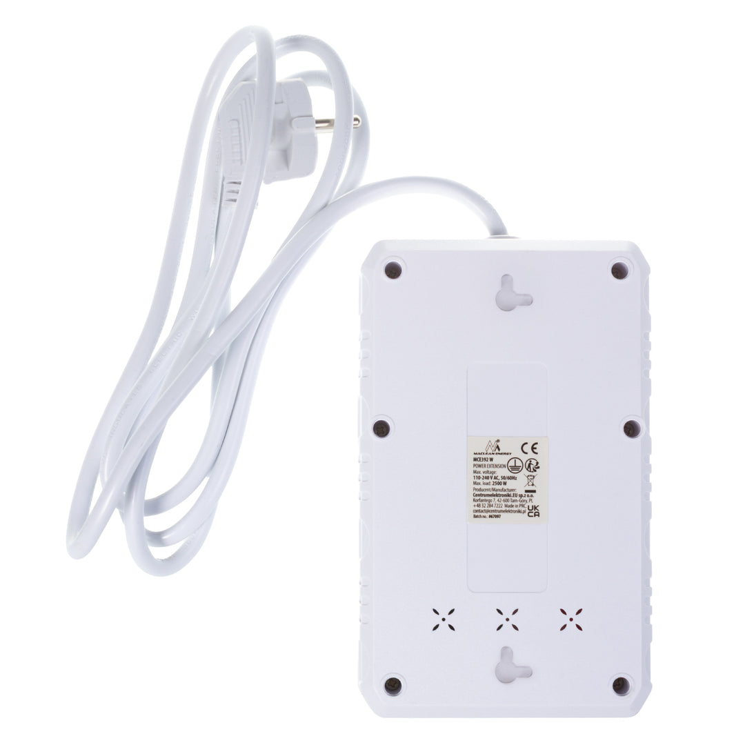 Steckdosenleiste 4 Steckdosen 2500W 3xUSB weiß 1,5m
