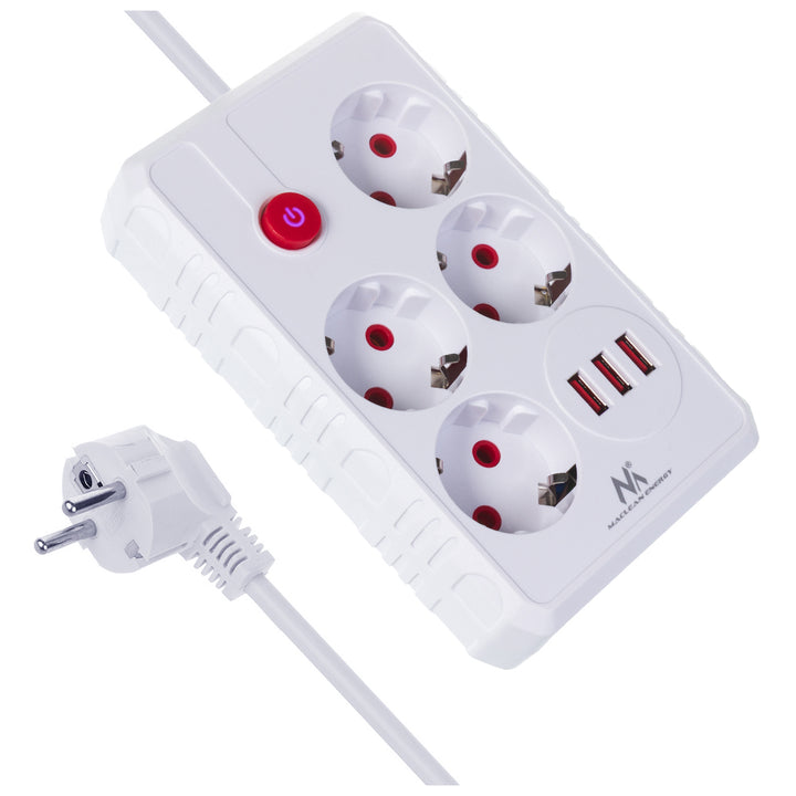 Steckdosenleiste 4 Steckdosen 2500W 3xUSB weiß 1,5m