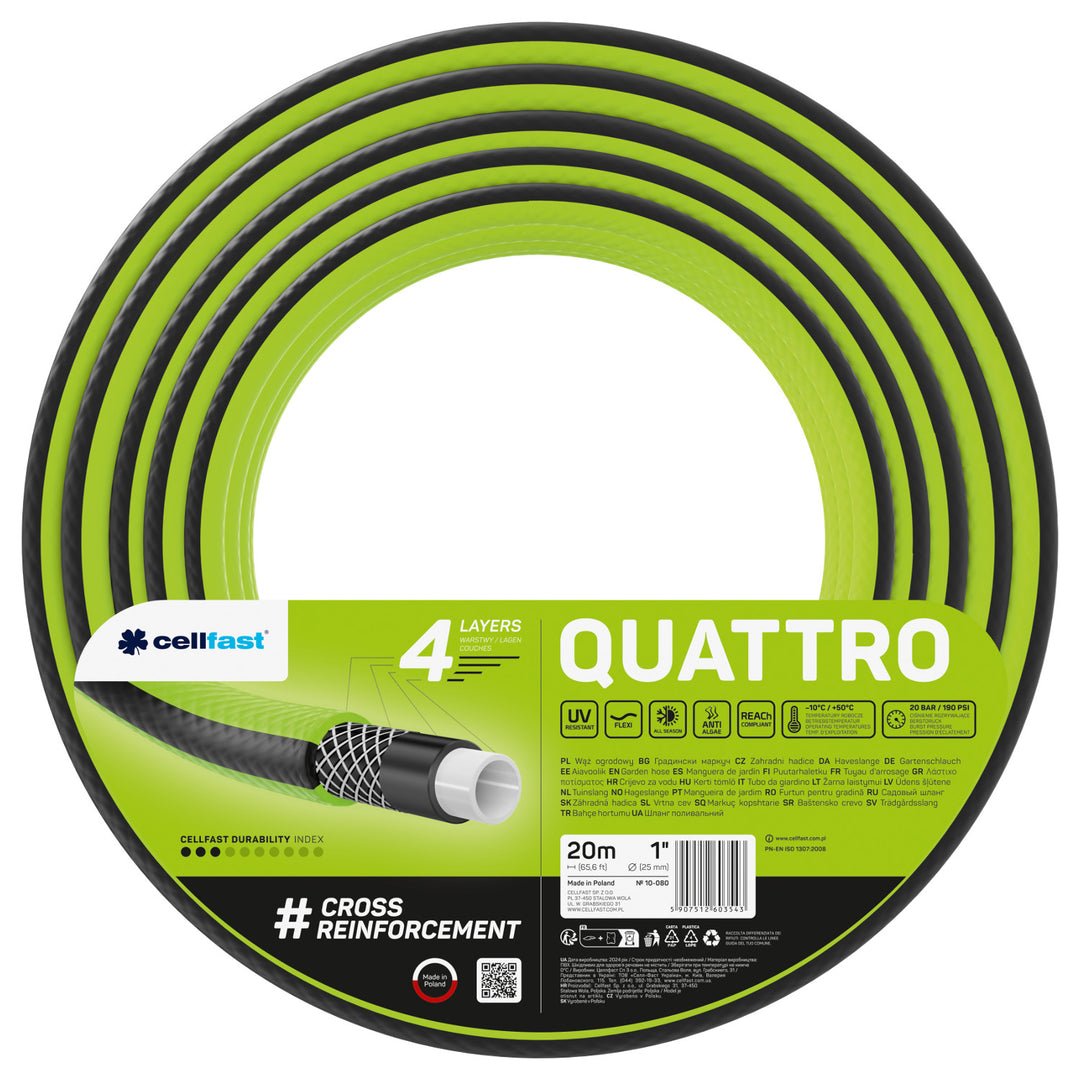 Cellfast Gartenschlauch, 1'', 20m, 4-lagig, gekreuzt, geflochten, Quattro