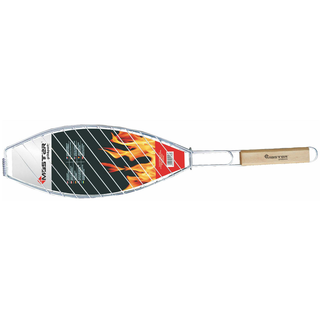 Master Grill & Party Fischbratrost, Stahl verchromt, Holzgriff, 68cm, MG148A