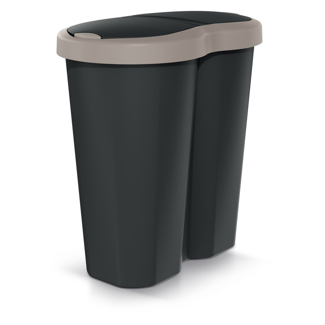 Abfallkorb Compacta R Duo, braun/schwarz, Fassungsvermögen 40L, ein Fach, zwei Deckel, NDRF40-WG5C_S411