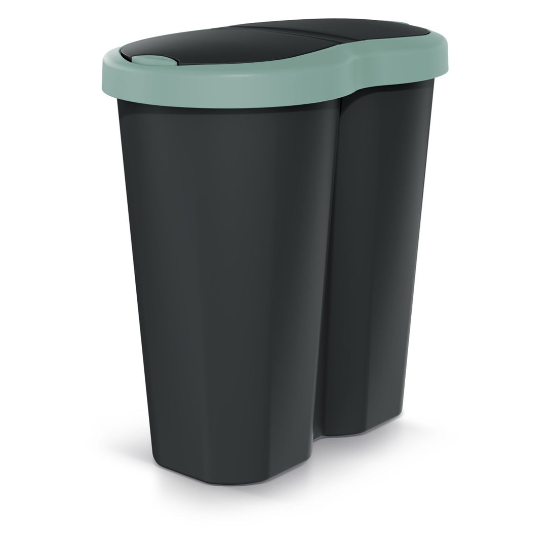 Abfallkorb Compacta R Duo, grün/schwarz, Fassungsvermögen 40L, ein Fach, zwei Deckel, NDRF40-5575C_S411