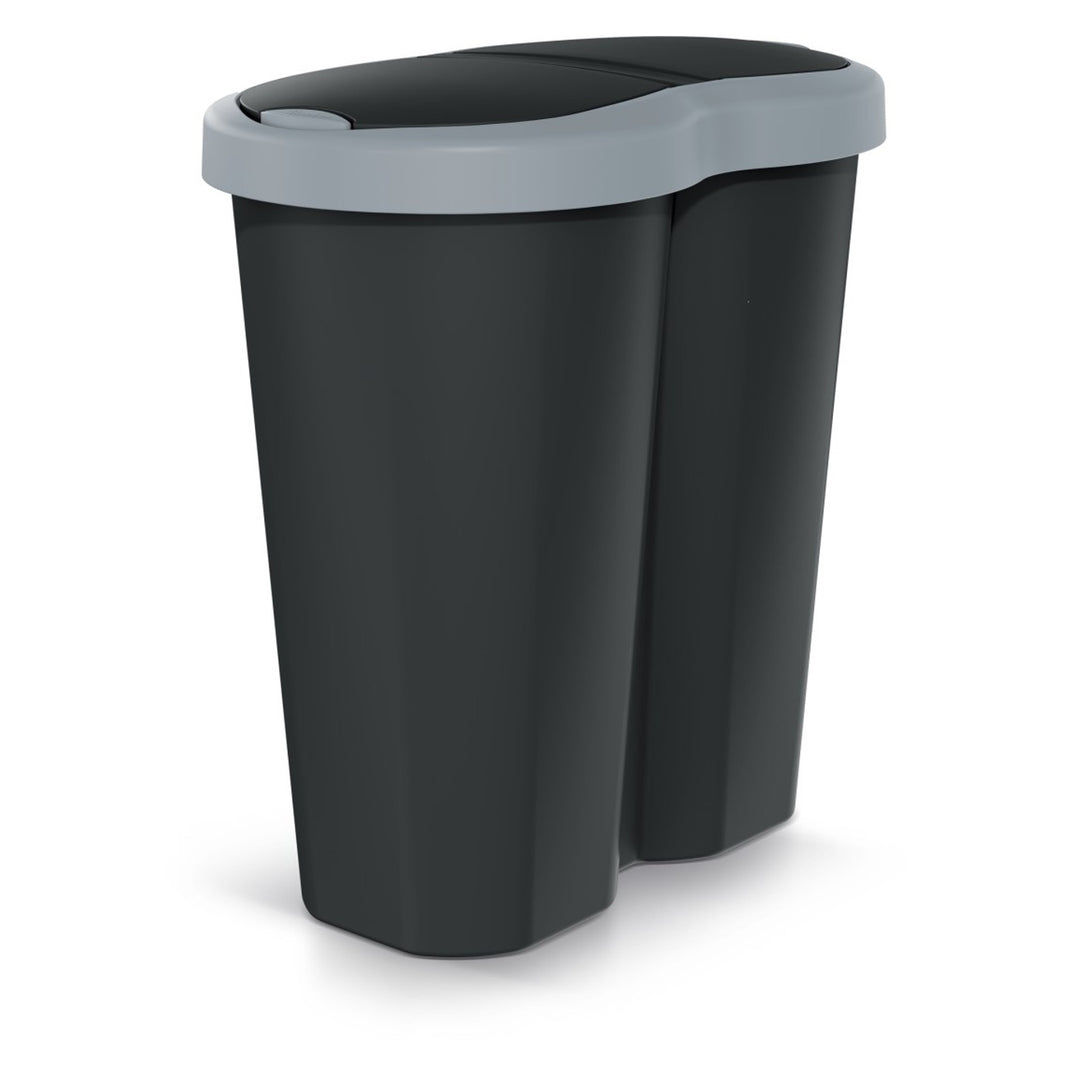 Abfallkorb Compacta R Duo, grau/schwarz, Fassungsvermögen 40L, ein Fach, zwei Deckel, NDRF40-429U_S411