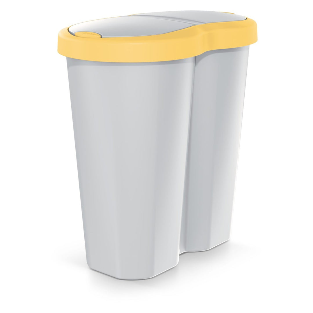 Abfallkorb Compacta R Duo, gelb/asch, Fassungsvermögen 40L, ein Fach, zwei Deckel, NDRF40-1215C_427C