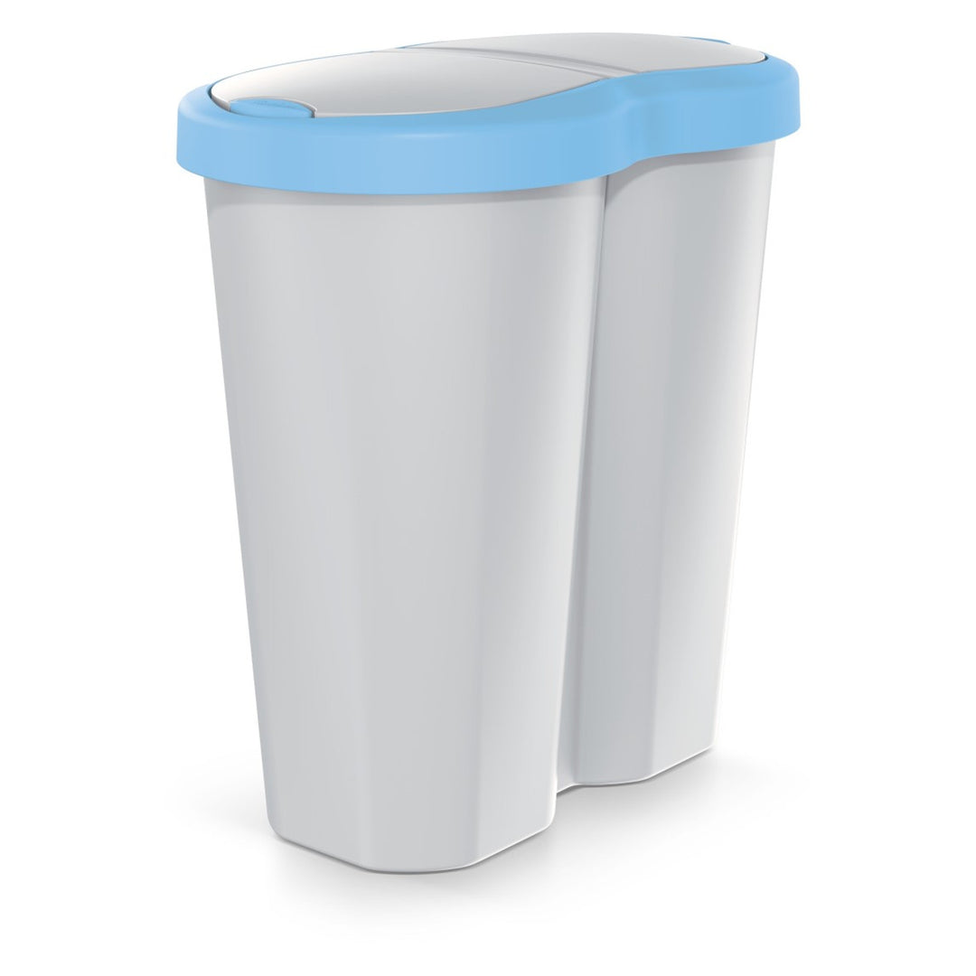 Abfallkorb Compacta R Duo, blau/asch, Fassungsvermögen 40L, ein Fach, zwei Deckel, NDRF40-2717C_427C
