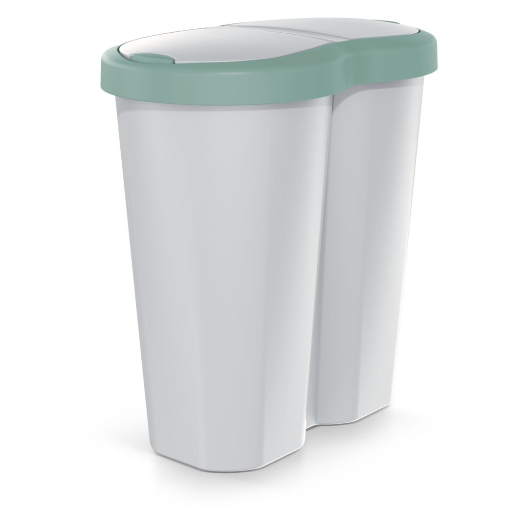 Abfallkorb Compacta R Duo, grün/aschmir, Inhalt 40L, ein Fach, zwei Deckel, NDRF40-5575C_427C