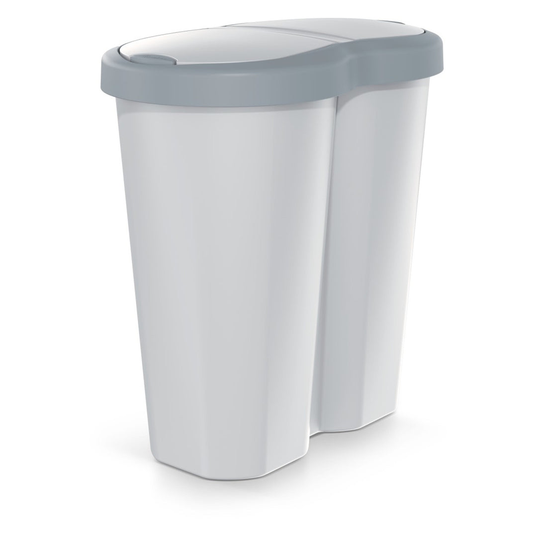 Abfallkorb Compacta R Duo, grau/aschgrau, Fassungsvermögen 40L, ein Fach, zwei Deckel, NDRF40-429U_427C