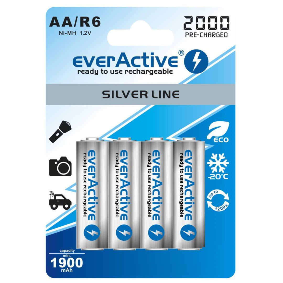 4x Batterien 2000 mAh Wiederaufladbar everActive R6 / AA