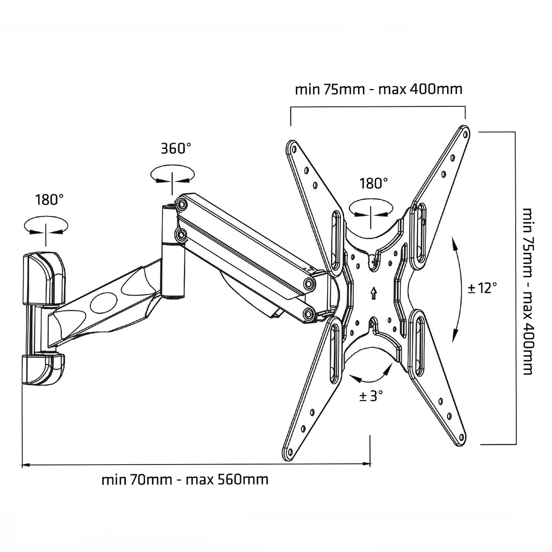 Maclean TV-Halterung, für TV oder Monitor, Gasfeder, 2 Arme, Höhenverstellung 25cm, 32"-55", 22kg, Schwarz, MC-784