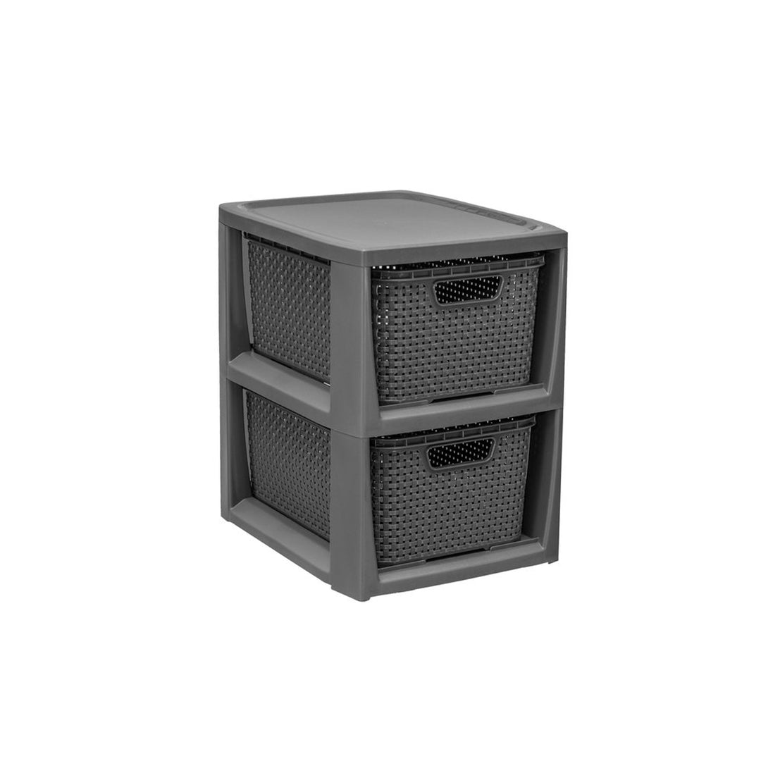 BranQ Rattan Korbregal Badregal mit 2 Körben Schubladen Badezimmer Regal (S - 2-Fach, Anthrazit)