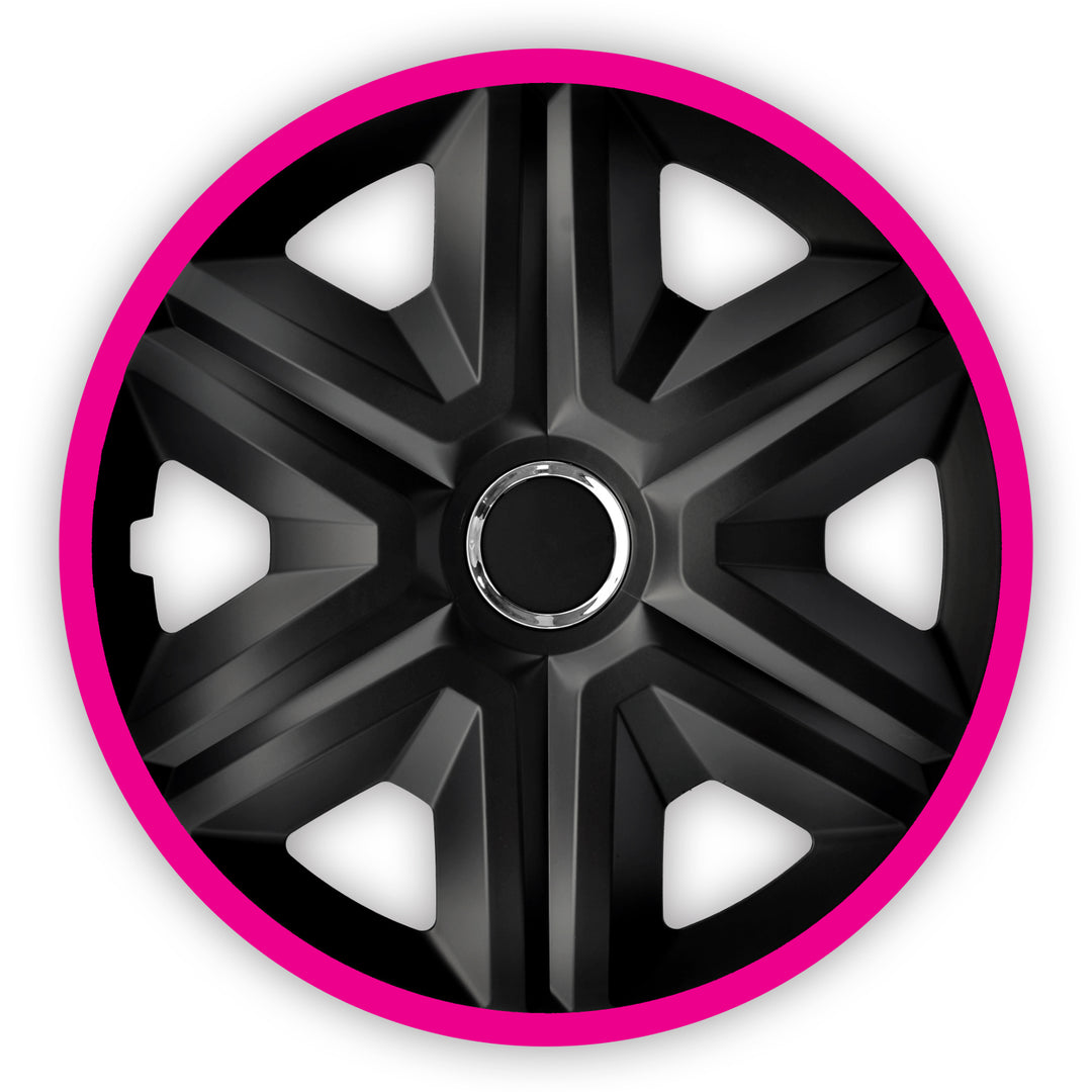 Universal Radkappen Radzierblenden Radblenden Auto KFZ 4 Stück Schwarz/Pink 15"