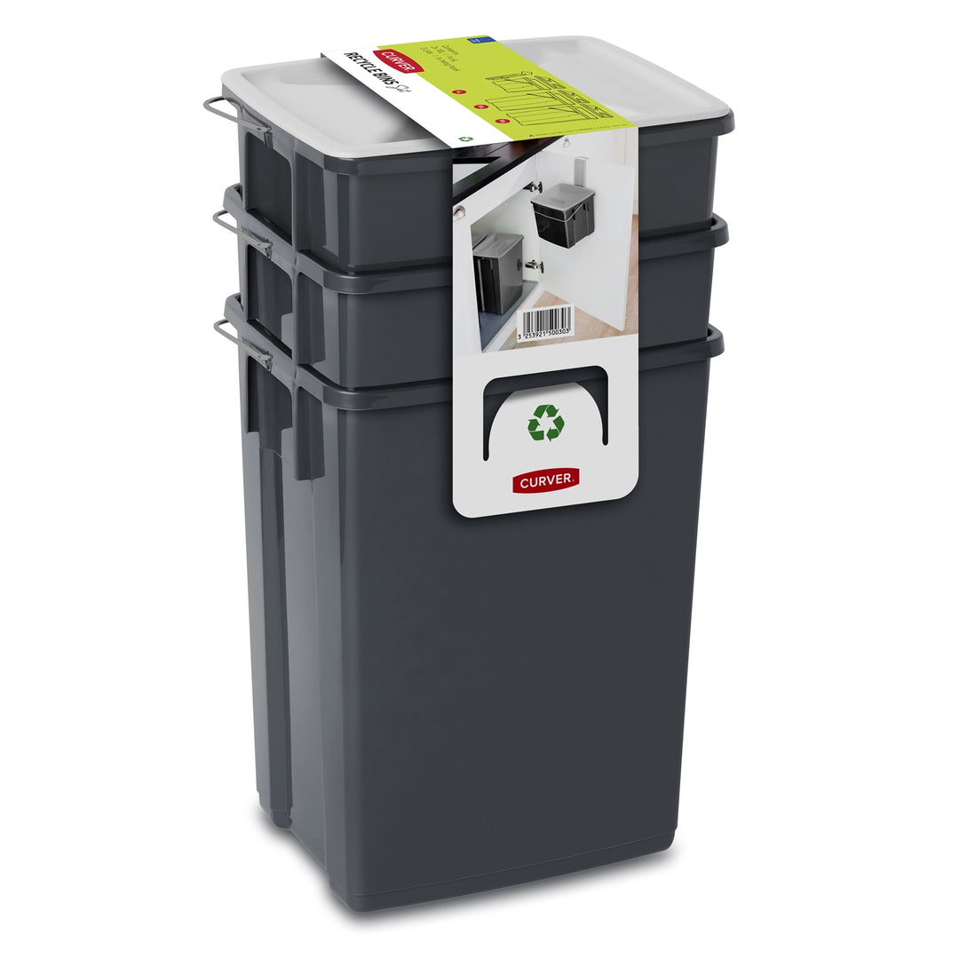 Abfalleimer Set Mülleimer 2x10L + 6L Küchen-Mülleimer Mülleimer Mülltrennsystem Tragegriff Deckel inkl. Halterung
