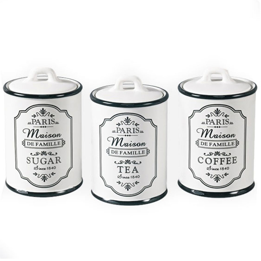 3er Vorratsdosen Set Aufbewahrungsdosen Keramik Dose Zucker Kaffee Tee Küchenbehälter Sugar Coffee Tea