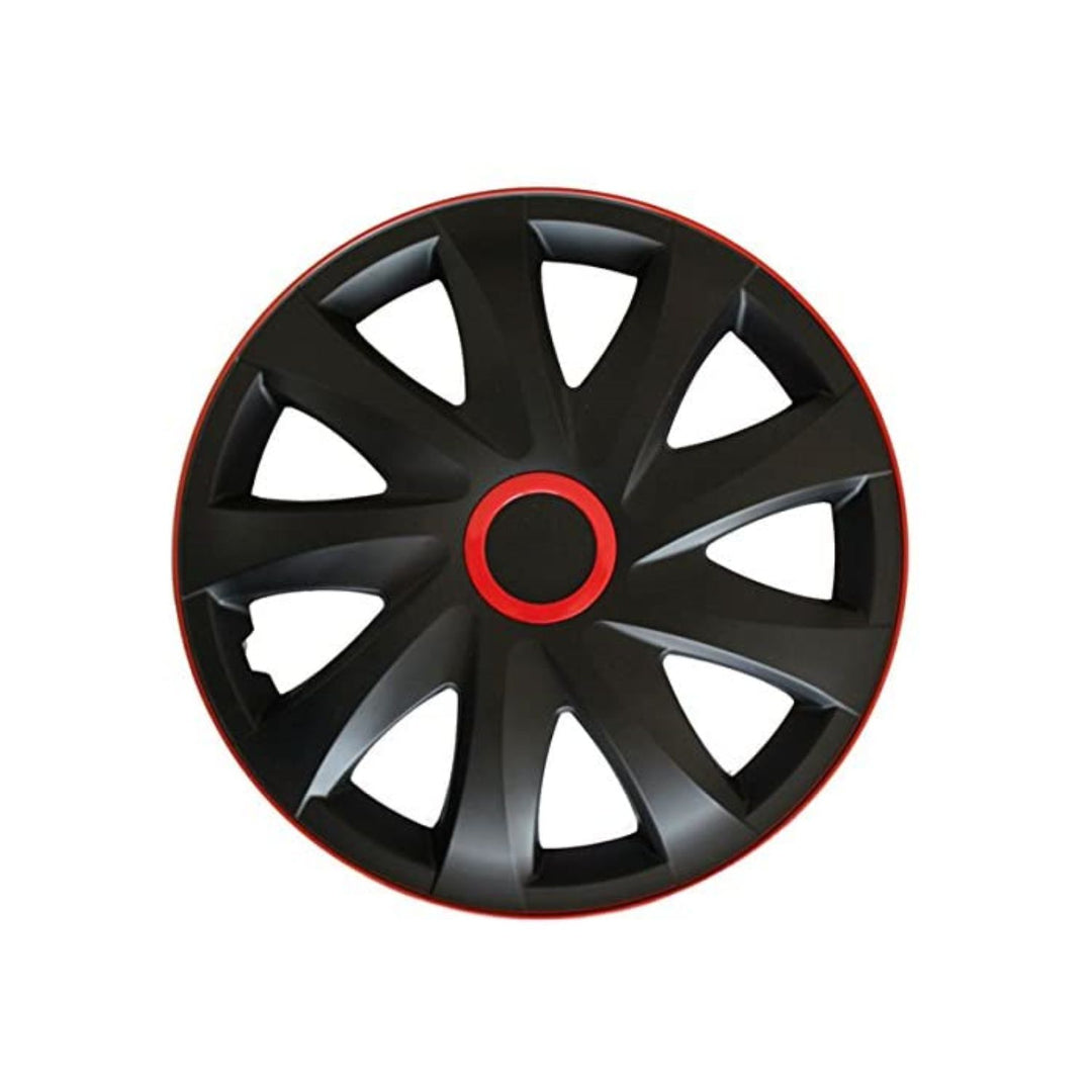 Radkappe Set 15 "Kando RACE schwarz und rot 4 Stück