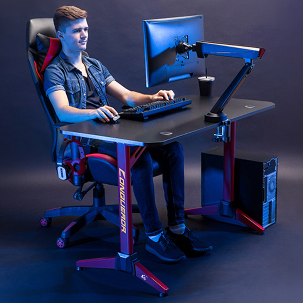 Gaming Tisch mit RGB LED Beleuchtung 56,5 x 73 x 116,5 cm Ergonomischer  Computertisch PC Schreibtisch Gaming Gamer Tisch mit Kabelbox  Getränkehalter Kopfhörerhalterung Schwarz