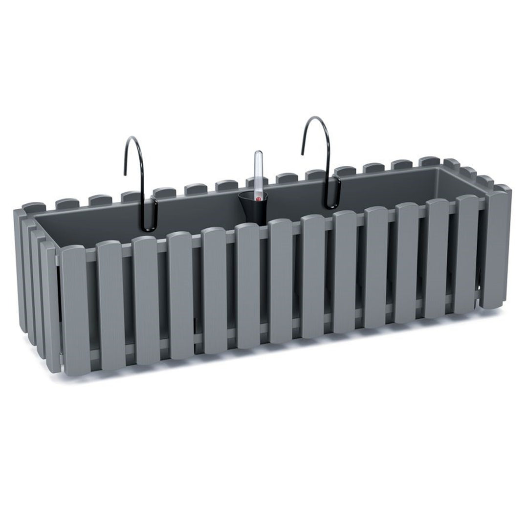Boardee Fencycase Balkonkasten mit Aufhängung und Bewässerungssystem Blumenkasten Blumentopf mit Haken Pflanzkasten 58cm Grau