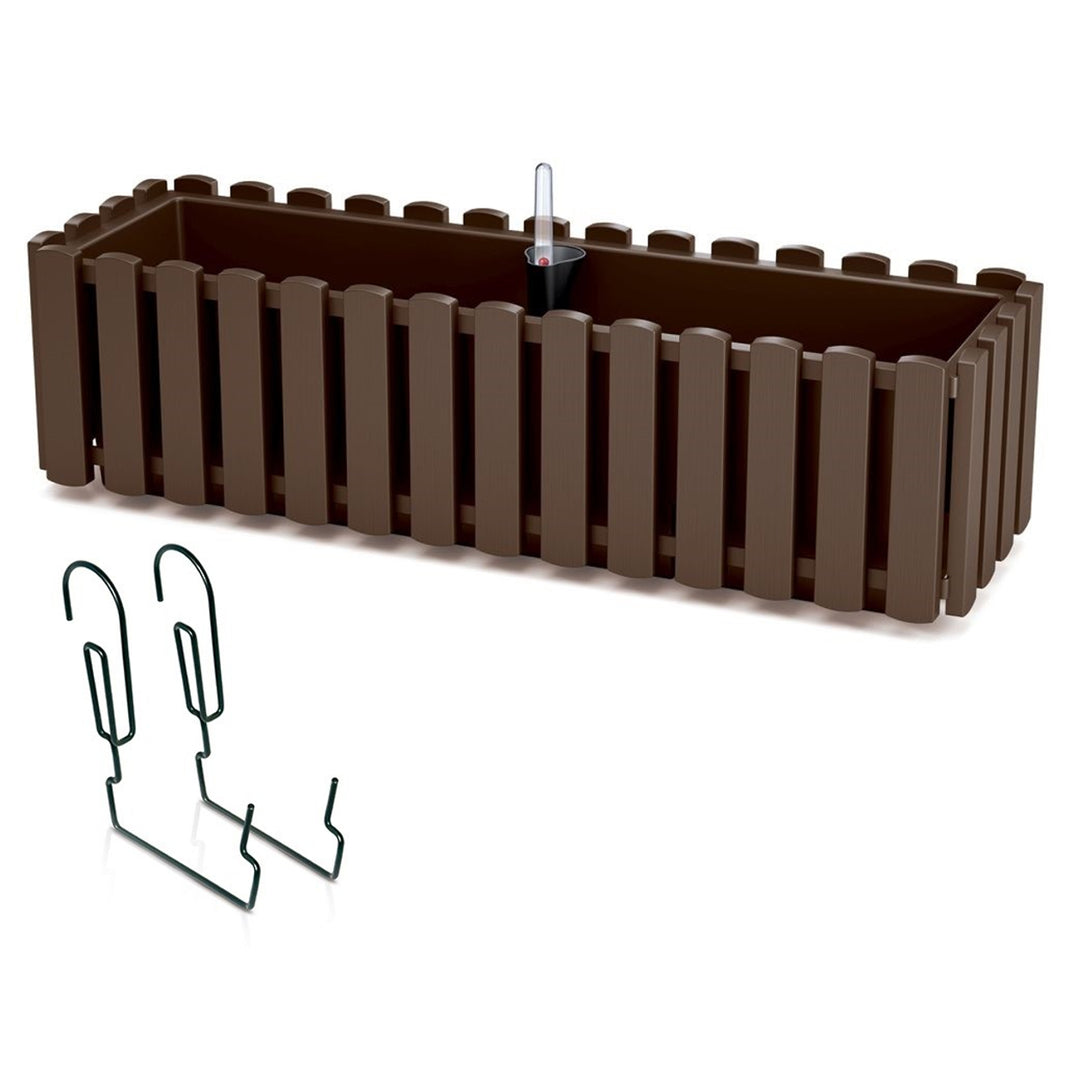 Boardee Fencycase Balkonkasten mit Aufhängung und Bewässerungssystem Blumenkasten Blumentopf mit Haken Pflanzkasten 58cm Braun