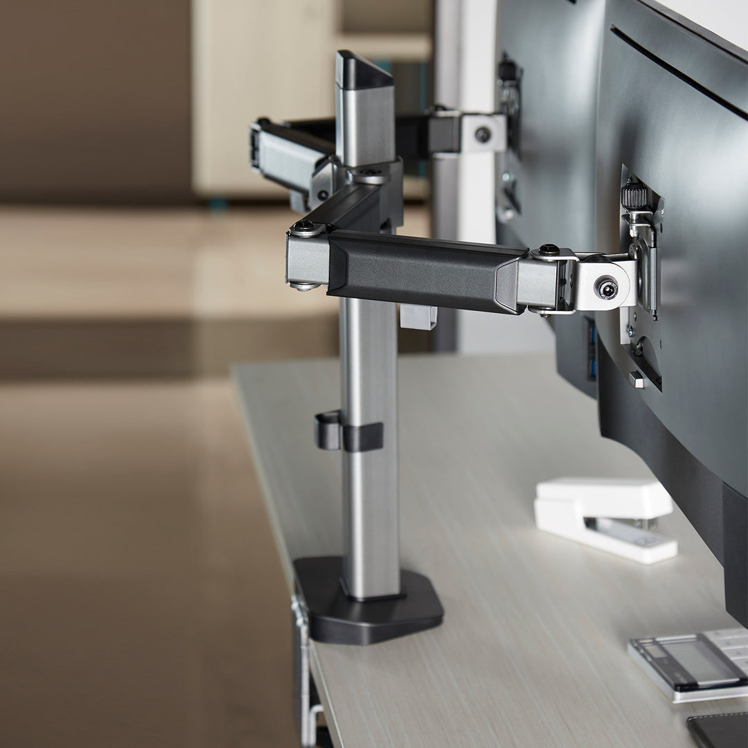 Deluxe 2-Fach Gelenk-Monitorhalterung Tischhalterung 17-32" Zoll Schwenkbar Neigbar Höhenverstellbar Doppelarm VESA 75x75 100x100 bis 2x9kg