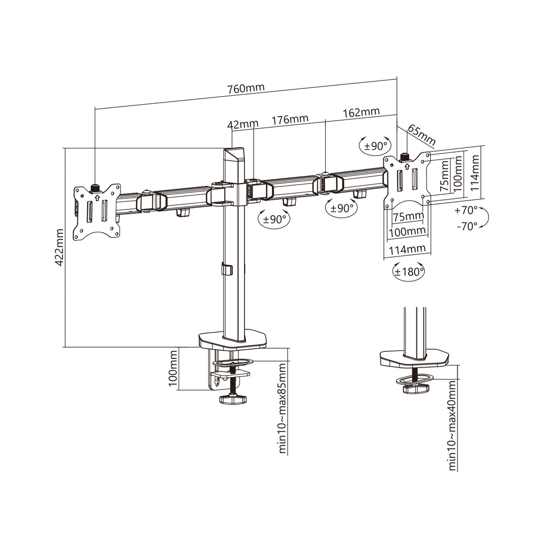 Deluxe 2-Fach Gelenk-Monitorhalterung Tischhalterung 17-32" Zoll Schwenkbar Neigbar Höhenverstellbar Doppelarm VESA 75x75 100x100 bis 2x9kg