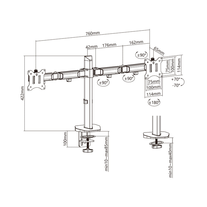 Deluxe 2-Fach Gelenk-Monitorhalterung Tischhalterung 17-32" Zoll Schwenkbar Neigbar Höhenverstellbar Doppelarm VESA 75x75 100x100 bis 2x9kg