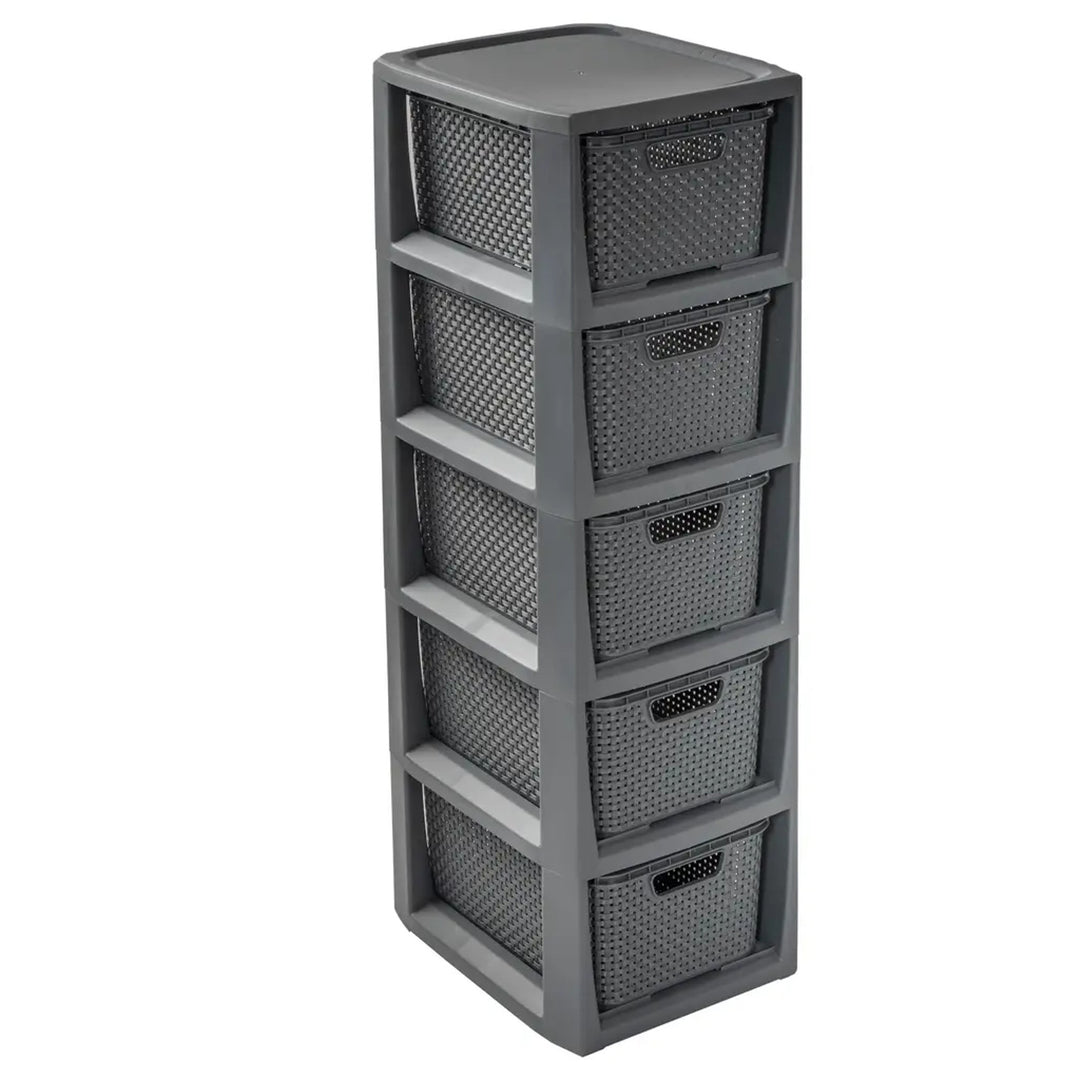 Rattan-Regal mit 5 Körben BranQ in anthrazit Material: Kunststoff