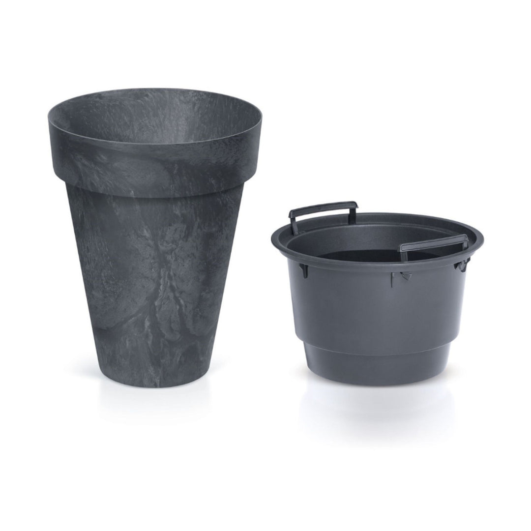Cube Slim Beton Effect Blumentopf 2 in 1 inkl. Pflanztopf für Innen- und Außenbereich Pflanzkübel UV-beständig Rund Kunststoff Ø 355mm Anthrazit