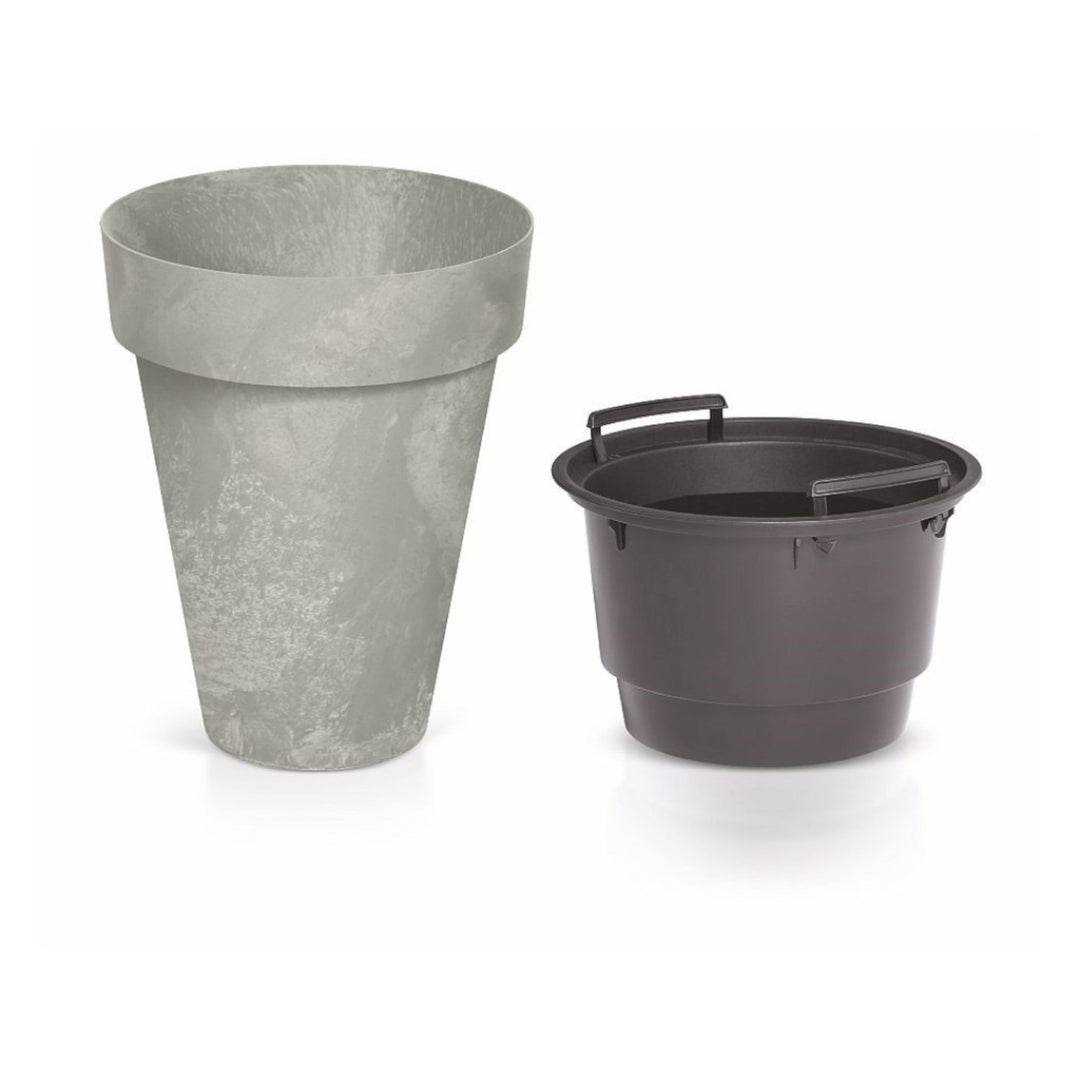 Cube Slim Beton Effect Blumentopf 2 in 1 inkl. Pflanztopf für Innen- und Außenbereich Pflanzkübel UV-beständig Rund Kunststoff Ø 355mm Beton