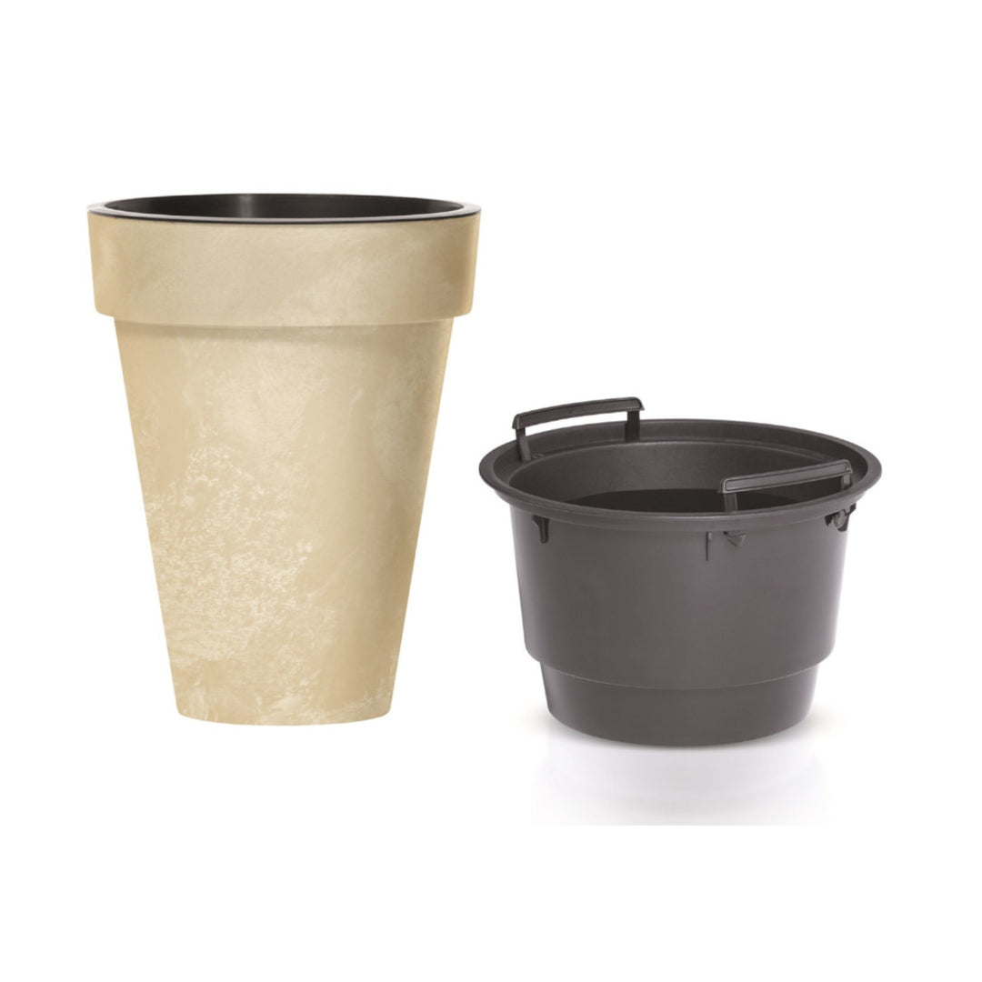Cube Slim Beton Effect Blumentopf 2 in 1 inkl. Pflanztopf für Innen- und Außenbereich Pflanzkübel UV-beständig Rund Kunststoff Ø 461mm Creme