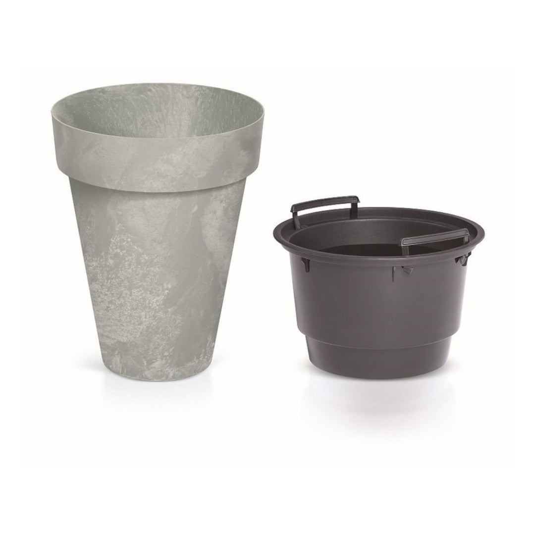Cube Slim Beton Effect Blumentopf 2 in 1 inkl. Pflanztopf für Innen- und Außenbereich Pflanzkübel UV-beständig Rund Kunststoff Ø 461mm Beton
