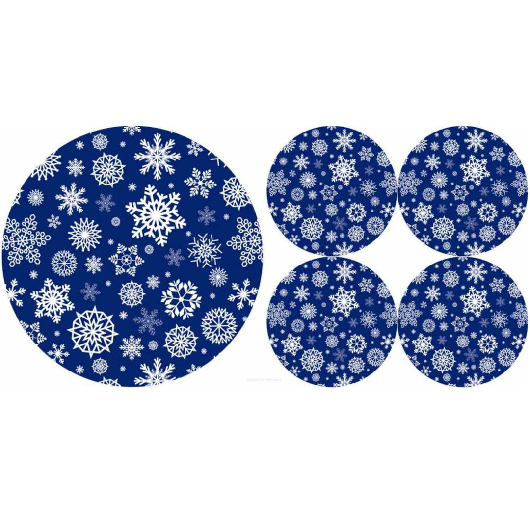 Set runde Tischuntersetzer Filz-Tischsets 1 + 4 - SNOW Filztischuntersetzer Set mit 5 Untersetzern