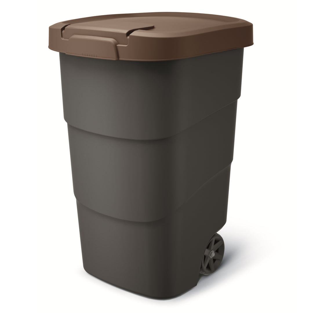 Wheeler 95L Müllbehälter mit Rädern und Deckel Mülltonne Müllgroßbehälter Großmülltonne Universaltonne Kunststoff (Braun)
