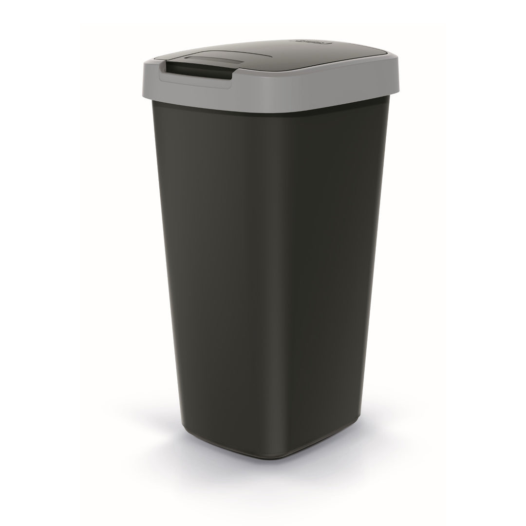 Keden Compacta Q Mülleimer mit Schwing- und Klappdeckel 25L Kunststoff Mülltrennung Abfallbehälter Recycling Abfallsammler - schwarz mit grauem Rahmen