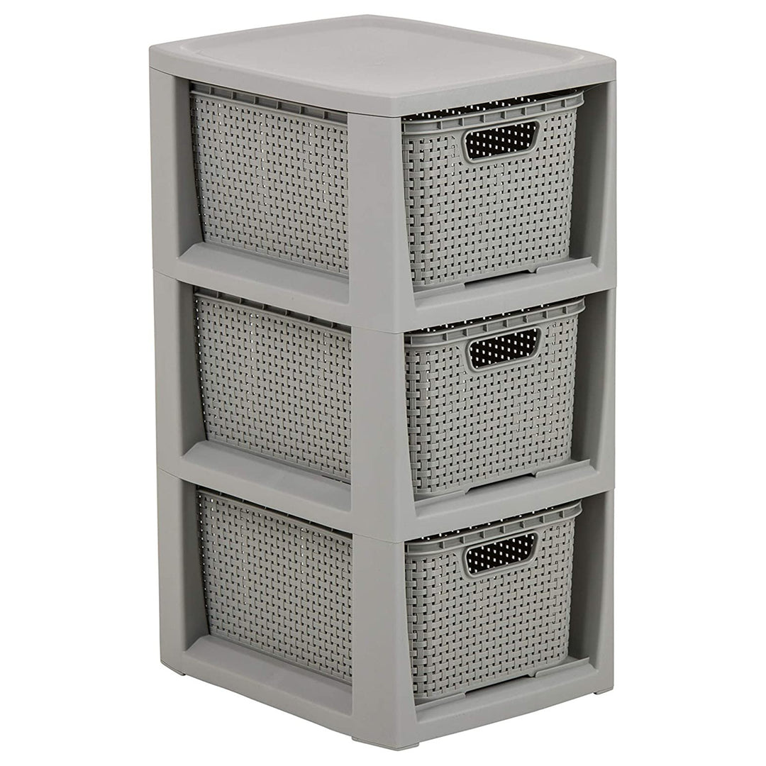 BranQ Rattanregal mit 3 Körben Farbe grau 3x7L Rattan