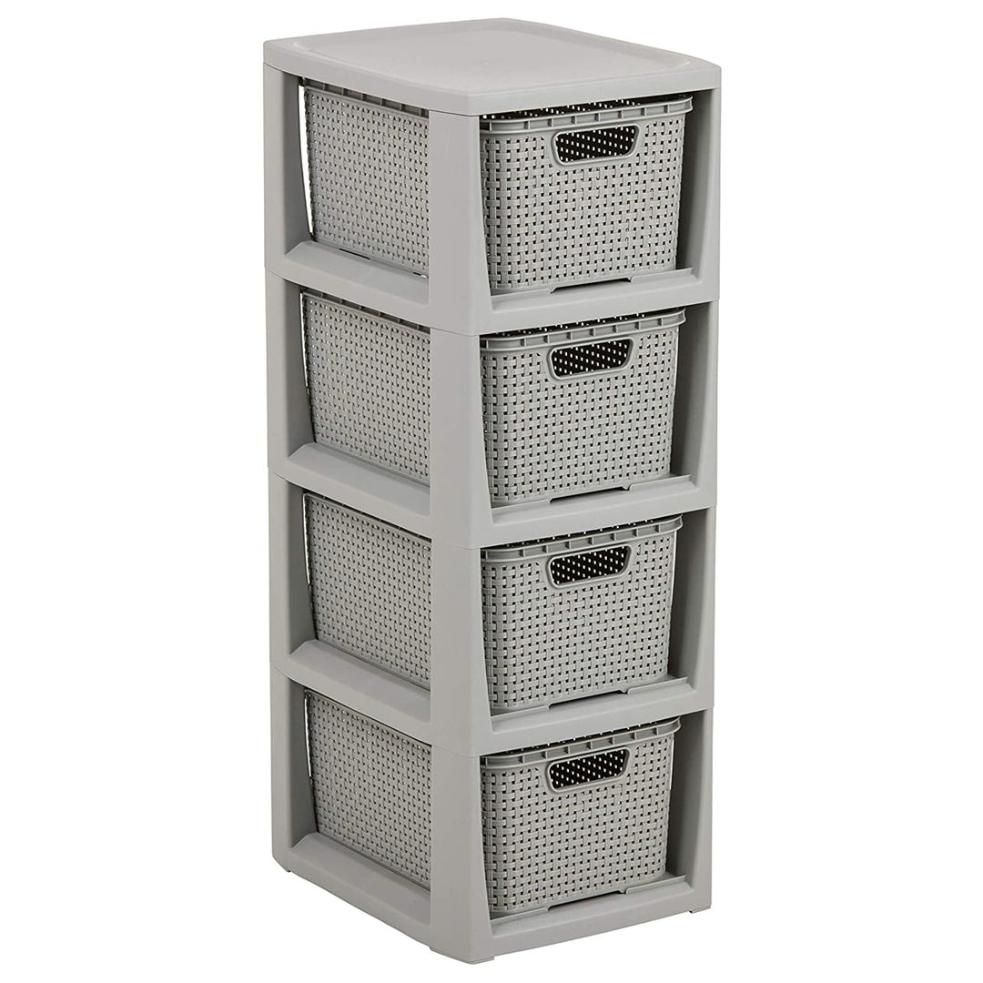 BranQ Rattan Regal mit 4 Körben mit einer Kapazität von 7 Litern Farbe grau