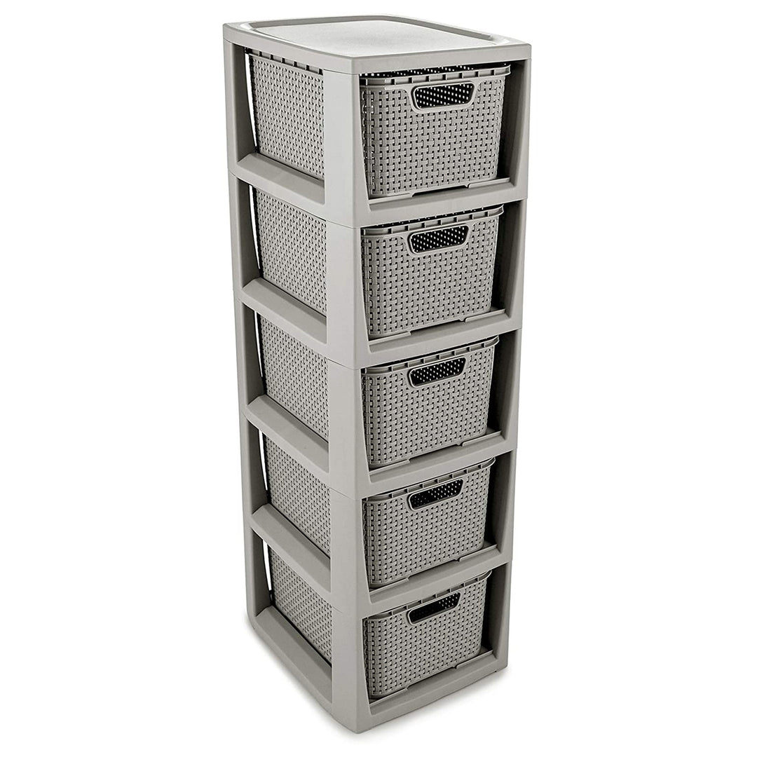 BranQ Rattan Regal mit 5 Körben mit einer Kapazität von 7 Litern Farbe grau
